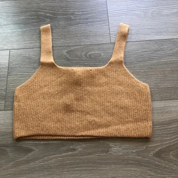Everlane Camel Tan Wool Yak Hair Blend Ribbed Cozy Stretch Tank Size Large NWT - Picture 10 of 11